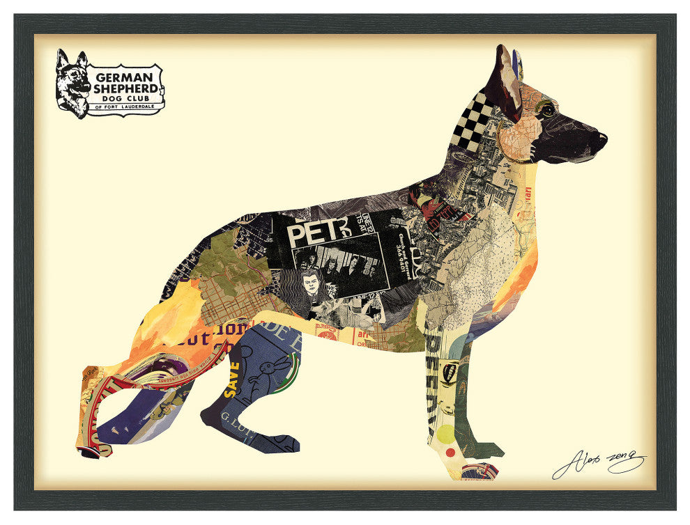 German Shepherd Dog Dimensional Handmade Collage Wall Art Framed Under Glass