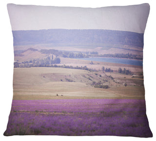 Calm Sunset Over Lavender Field Floral Throw Pillow, 16"x16"