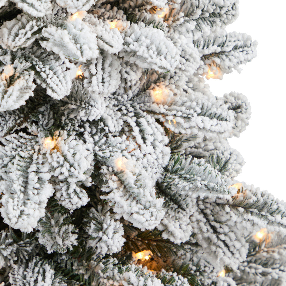 46" Flocked North Carolina Fir Faux Xmas Tree W/Lights & Bendable Branches, Urn