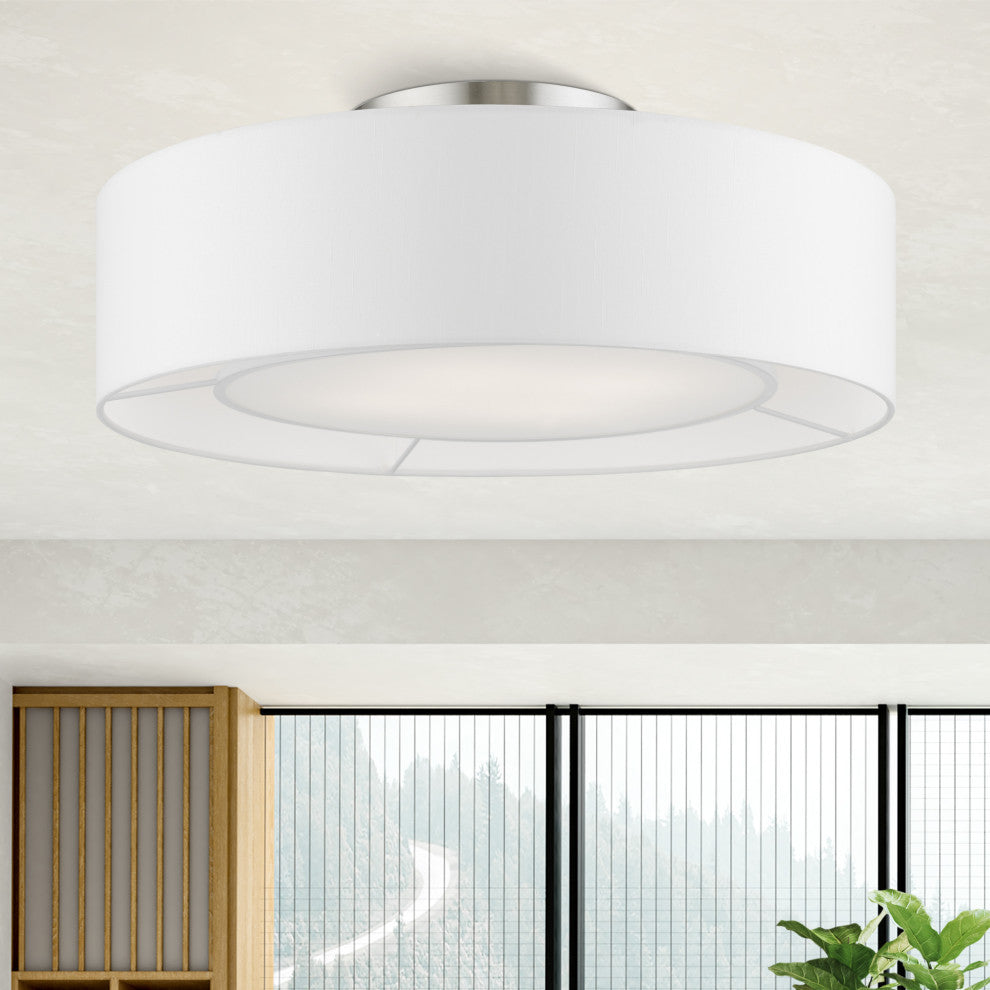 Gilmore 4 Light Brushed Nickel With Shiny White Accents Semi-Flush