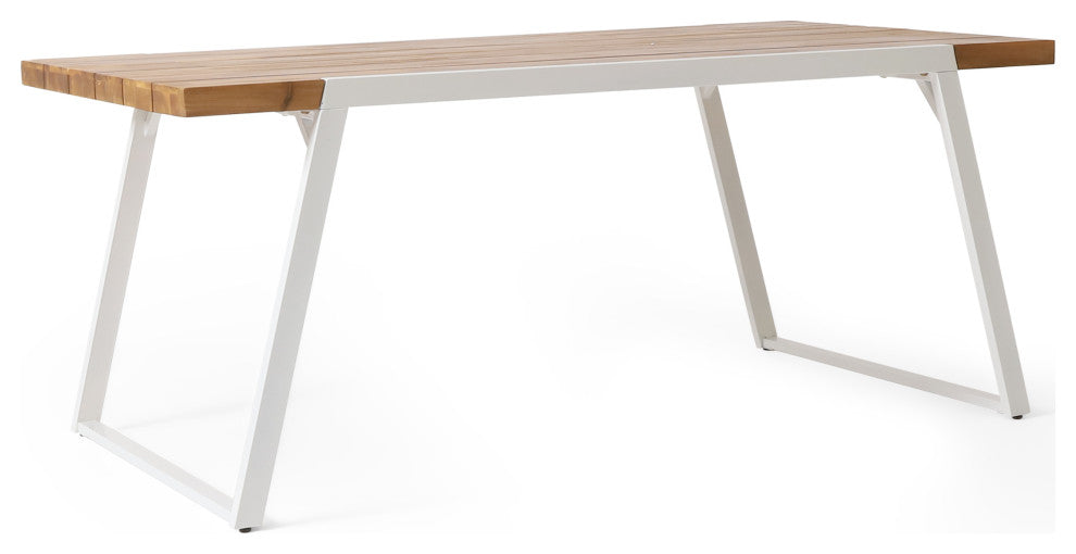Gebo Outdoor Modern Acacia Wood Dining Table, Teak/White
