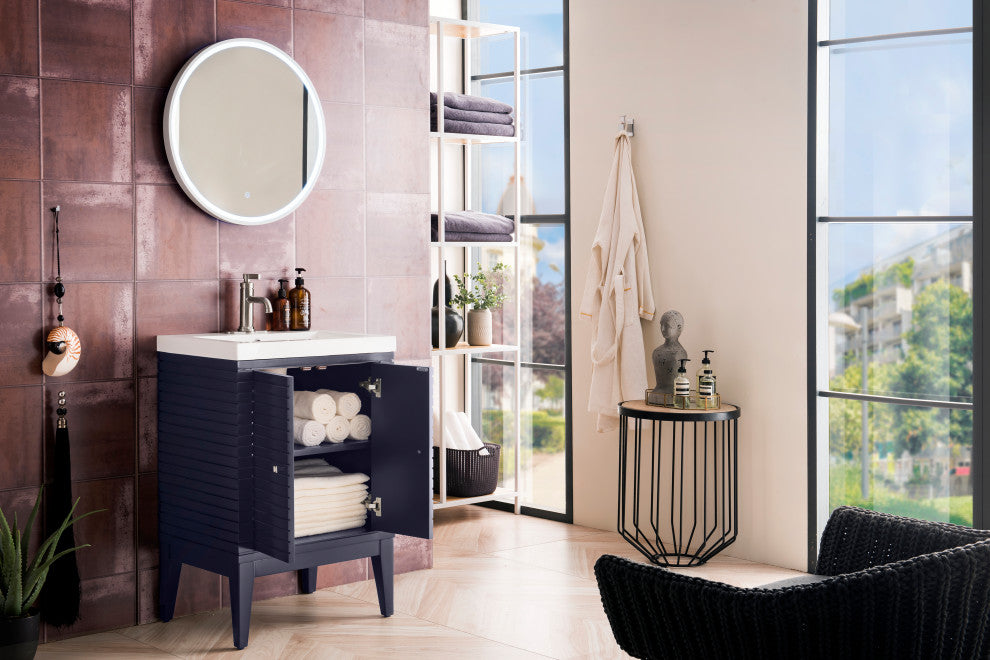 James Martin E213V24NVBWG Vanity Cabinet Navy Blue With White Glossy Countertop