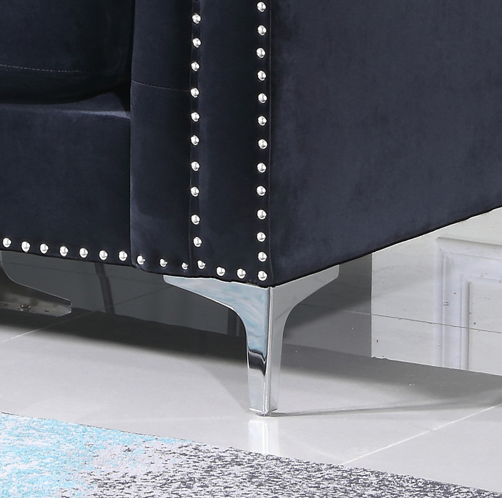 Pompano Velvet Button Tufted Sofa with Chaise, Black
