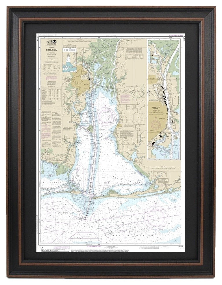 Nautical Chart, Mobile Bay, Poster Framed
