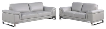 2-Piece Indoor Light Gray Italian Leather 5-Person Seating Set