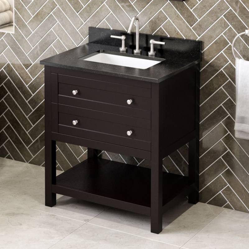 Astoria Transitional 30" Espresso Vanity, Black Granite Vanity Top