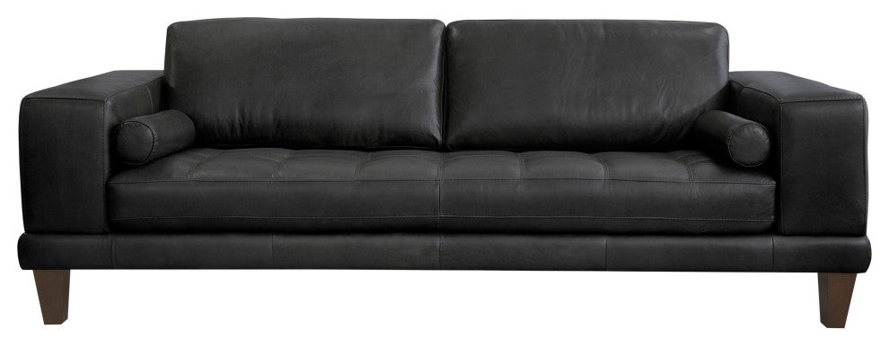Contemporary Sofa, Oversized Padded Seat & Back With Bolster Pillows, Black