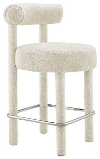 Modway Toulouse 26" Upholstered Fabric Counter Stool in Ivory/Silver (Set of 2)