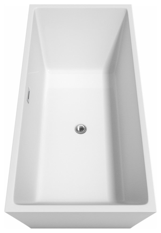 Sara 67" Freestanding White Bathtub, Polished Chrome Drain and Overflow Trim