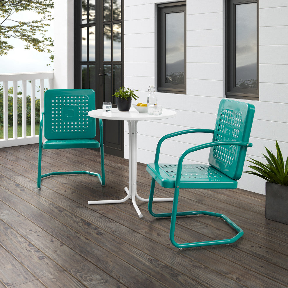 Bates 3-Piece Outdoor Bistro Set, Turquoise Gloss