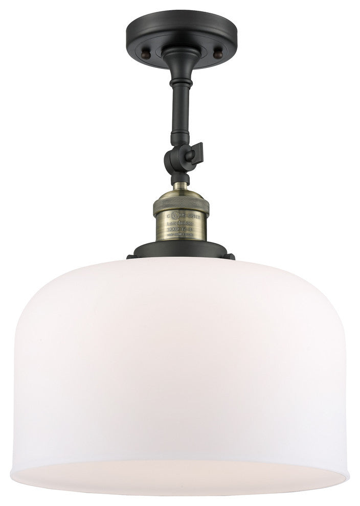 X-Large Bell 1-Light Semi-Flush Mount, Black Antique Brass, Matte White