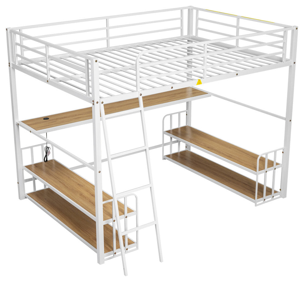 Gewnee Full Size Metal Loft Bed with Desk