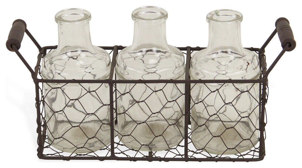 3-Glass Jar Wire Basket