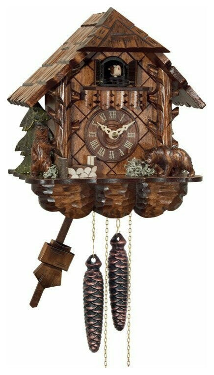 River City Clocks 28-10 One Day Cuckoo Clock Cottage With Hand-carved Bears