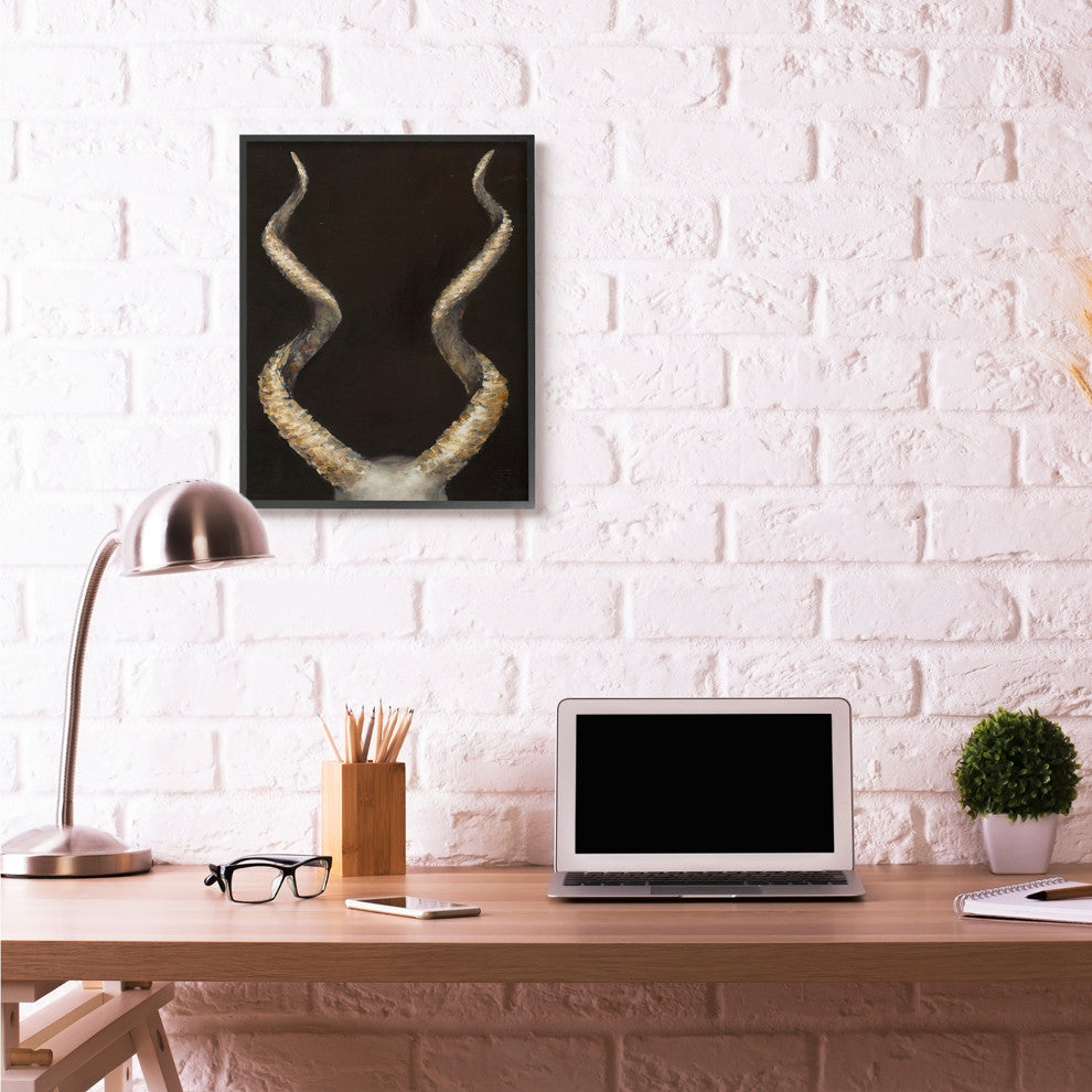 Goat Horns Shadow Black Gold Animal Painting, 24"x30"