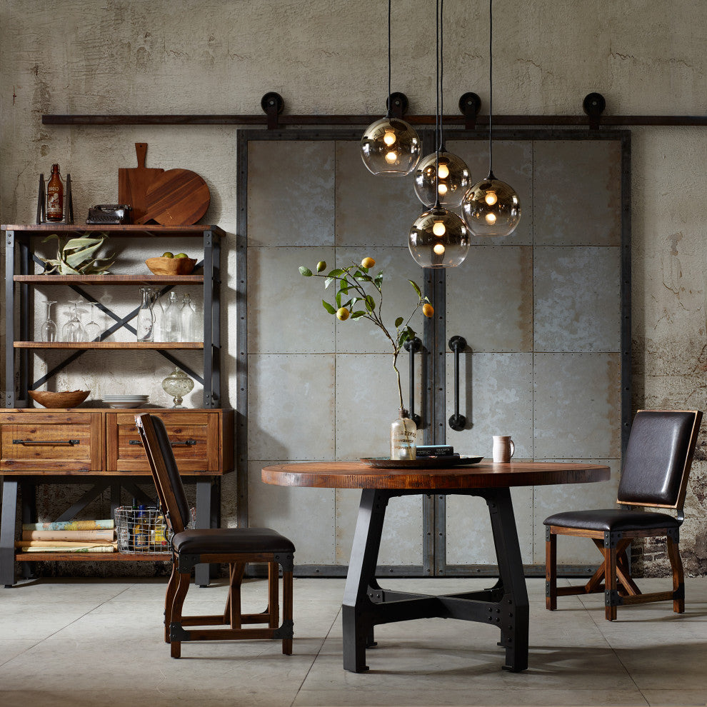 INK+IVY Lancaster Industrial Dining Table, Amber, Round Dining Set