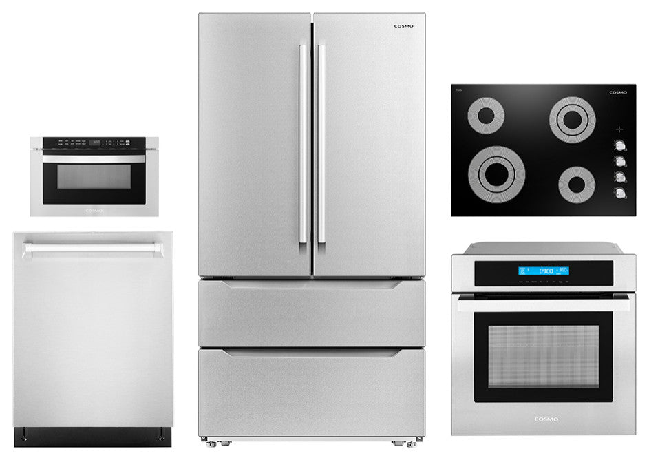 5PC, 30" Cooktop 24" Dishwasher 24" Wall Oven 30" Microwave & Refrigerator