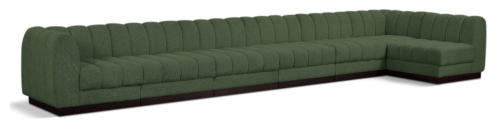 Quinn Chenille Upholstered 7-Piece L-Shaped Modular Sectional, Green