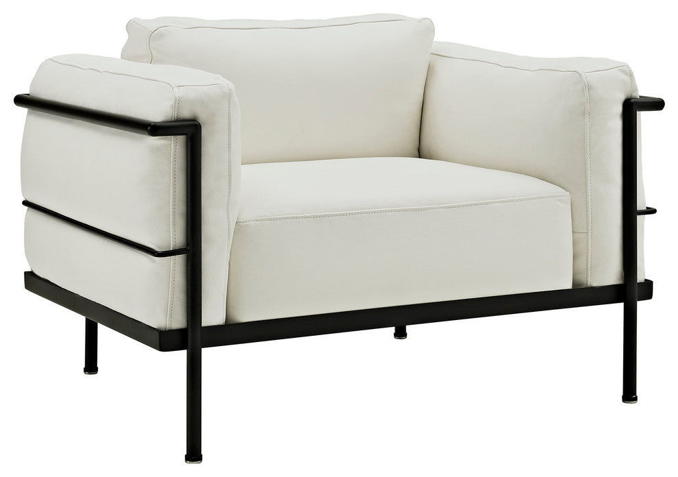 Modern Contemporary Living Room Leather Armchair and Sofa White