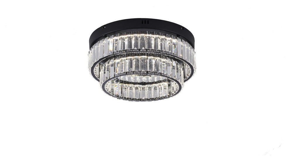 2-Light Dimmable Satin Black LED Flush Mount With Clear Crystal
