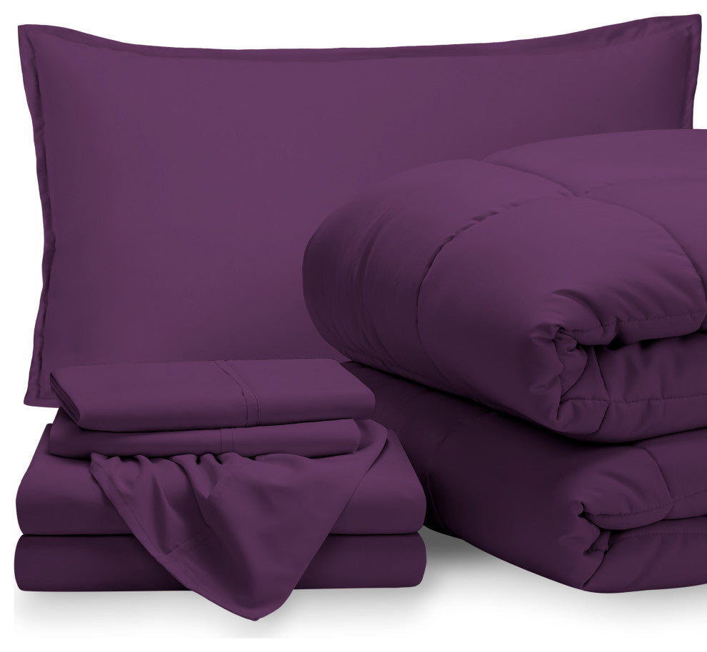 Bare Home 5-Piece Twin Bed-in-a-Bag, Plum, Plum