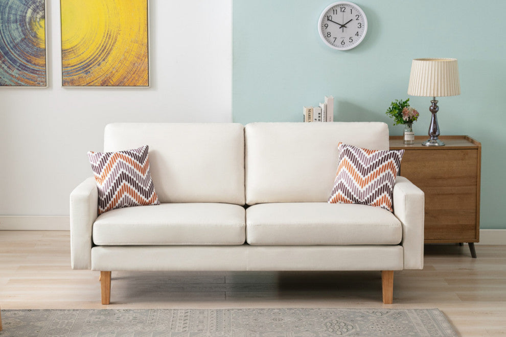 Bahamas Linen Sofa and Chair Set With 2 Throw Pillows, Beige