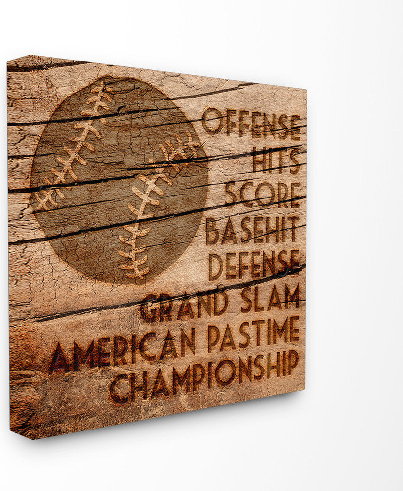 Baseball Planked Wood Look Canvas, 17"x1.5"x17"