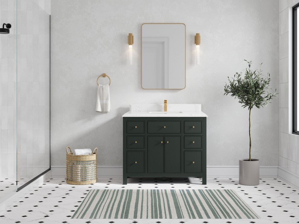 Sonoma 42 Single Sink Reeded Bath Vanity in Dark Forest Green 1.5" Empira Quartz