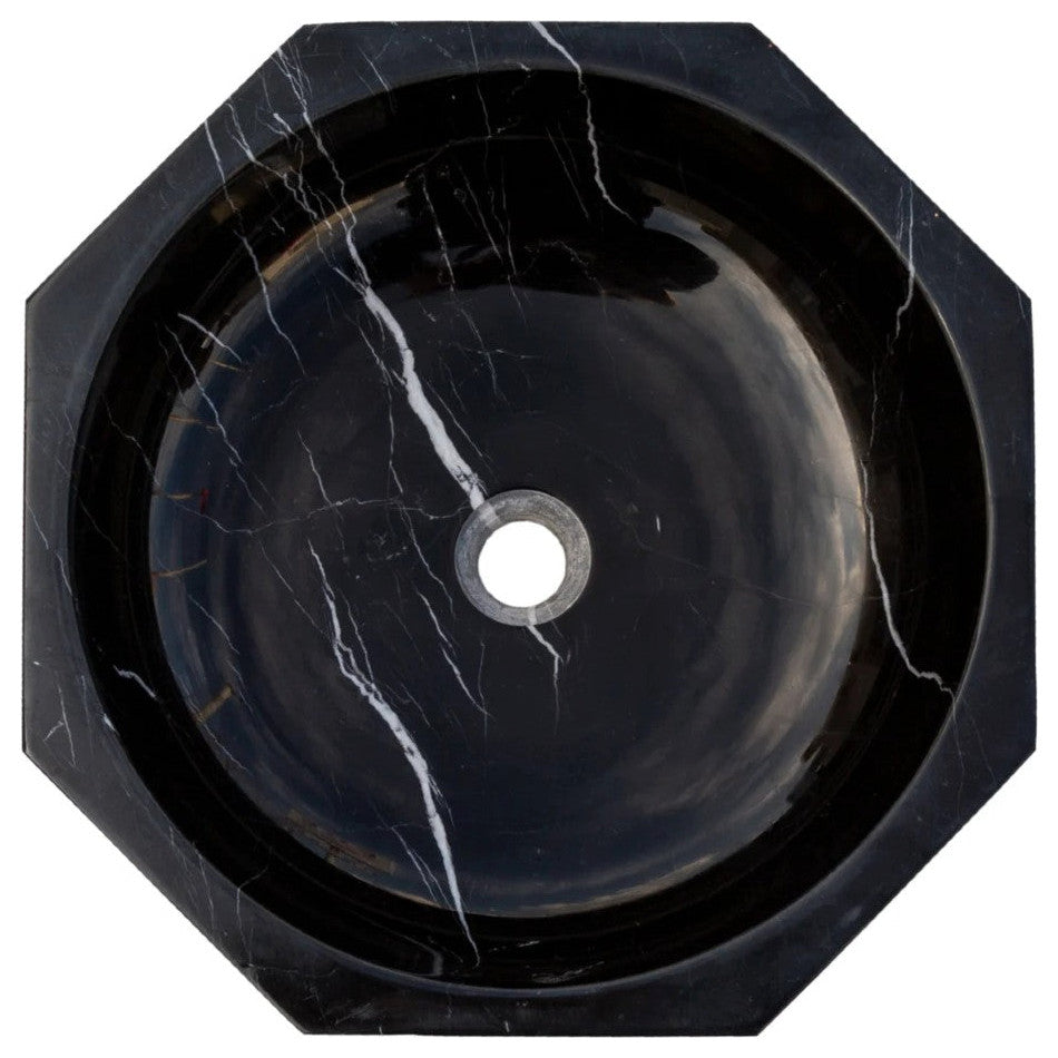 Toros Black Marble Octagon Vessel Sink Bowl Polished (D)16" (H)5"