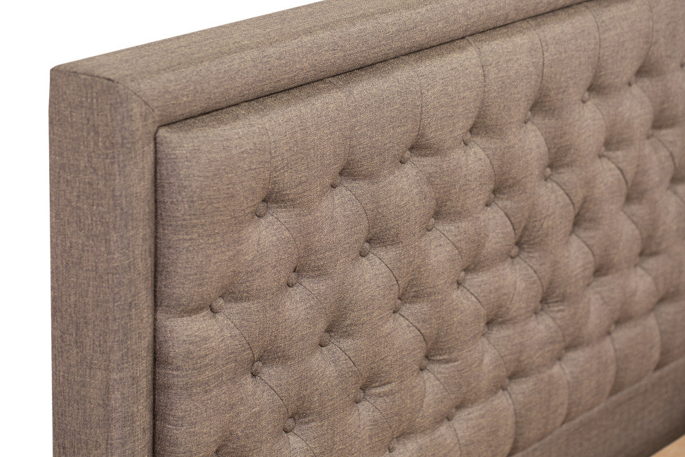 Platform Full Bed Frame Brown Upholestered Bed Headboard,Black Legs