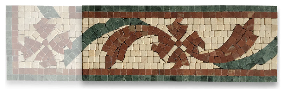 Marble Mosaic Border Listello Tile Clover Red 4.7x12 Polished Tumbled, 1 piece