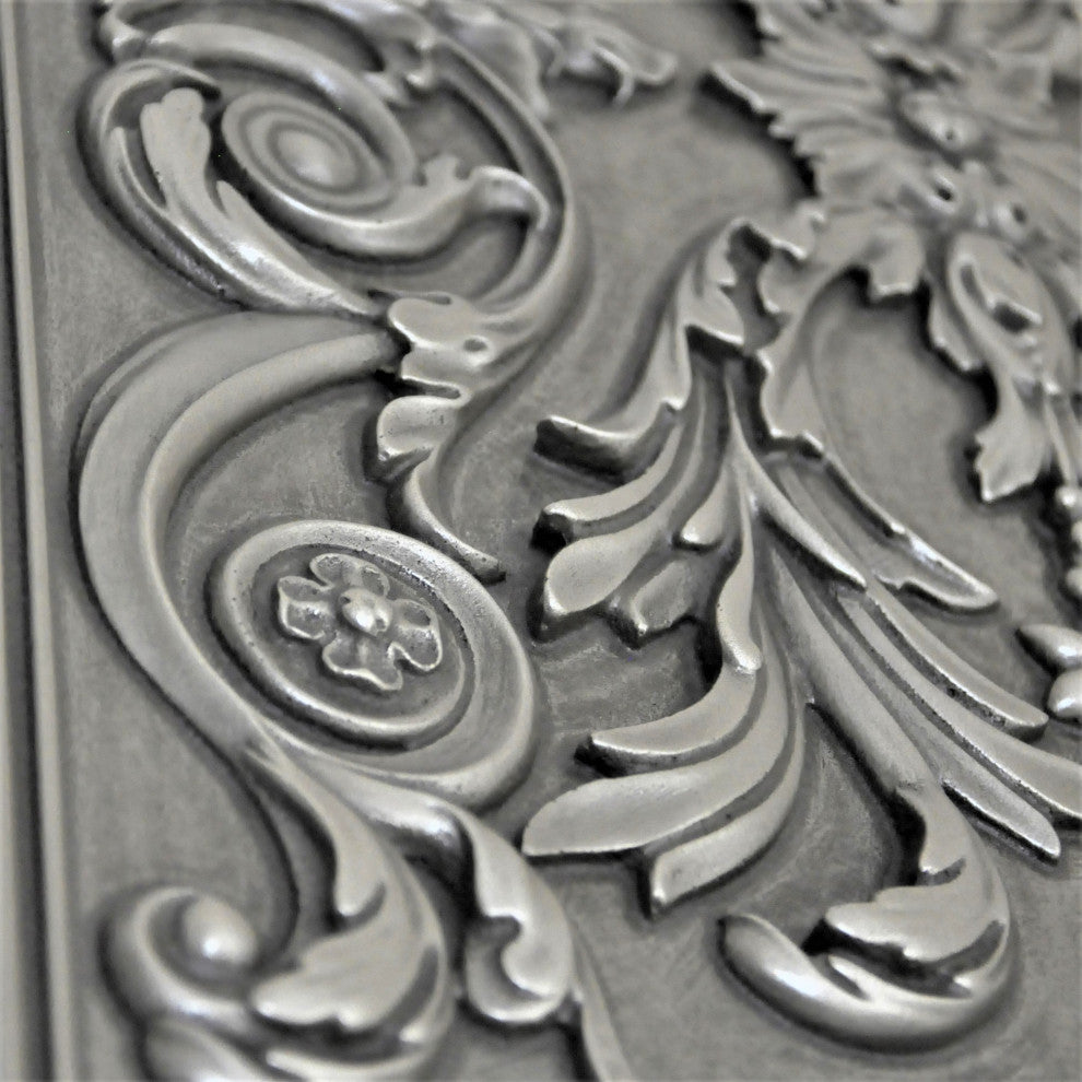 Viola Pewter Nickel Matte Finish 12" x 18" Hand Made Metal Mural Tile