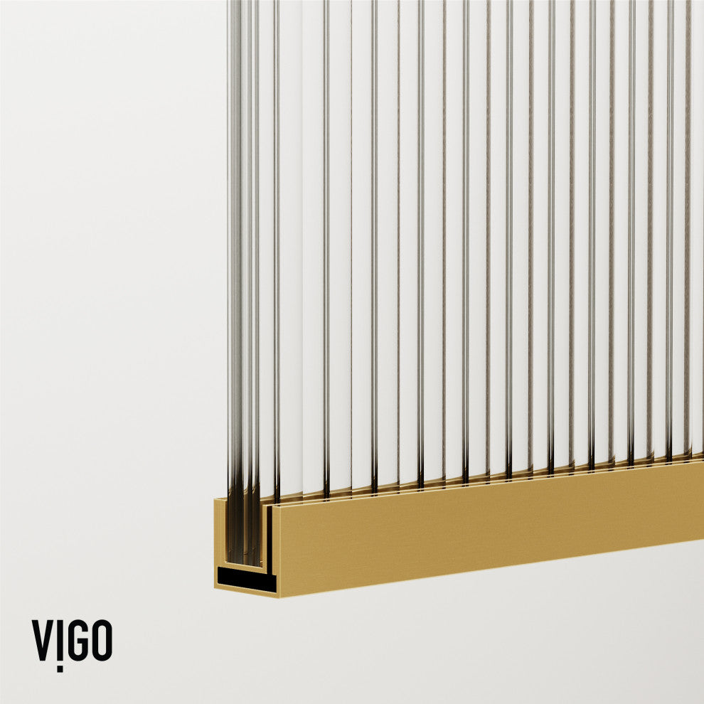 VIGO Zenith Frameless Fixed, Matte Gold, Shower Screen, 34" W X 74" H, Fluted Glass