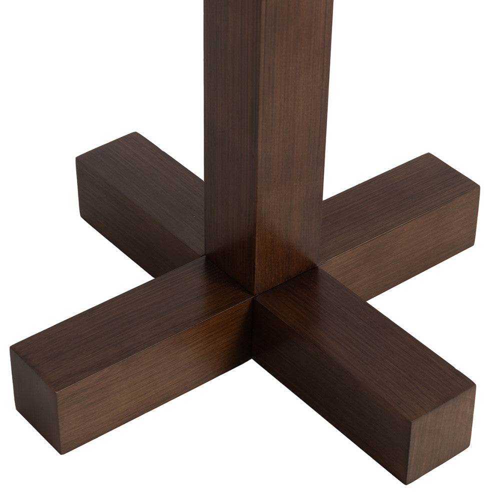 Swiss Cross Floor Lamp -Dark Walnut Wood Finish, Weather Brass, White Line Shade