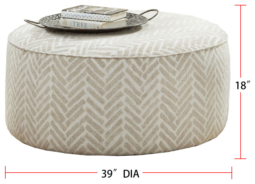 Chenille Upholstered Round Ottoman, Line Multi