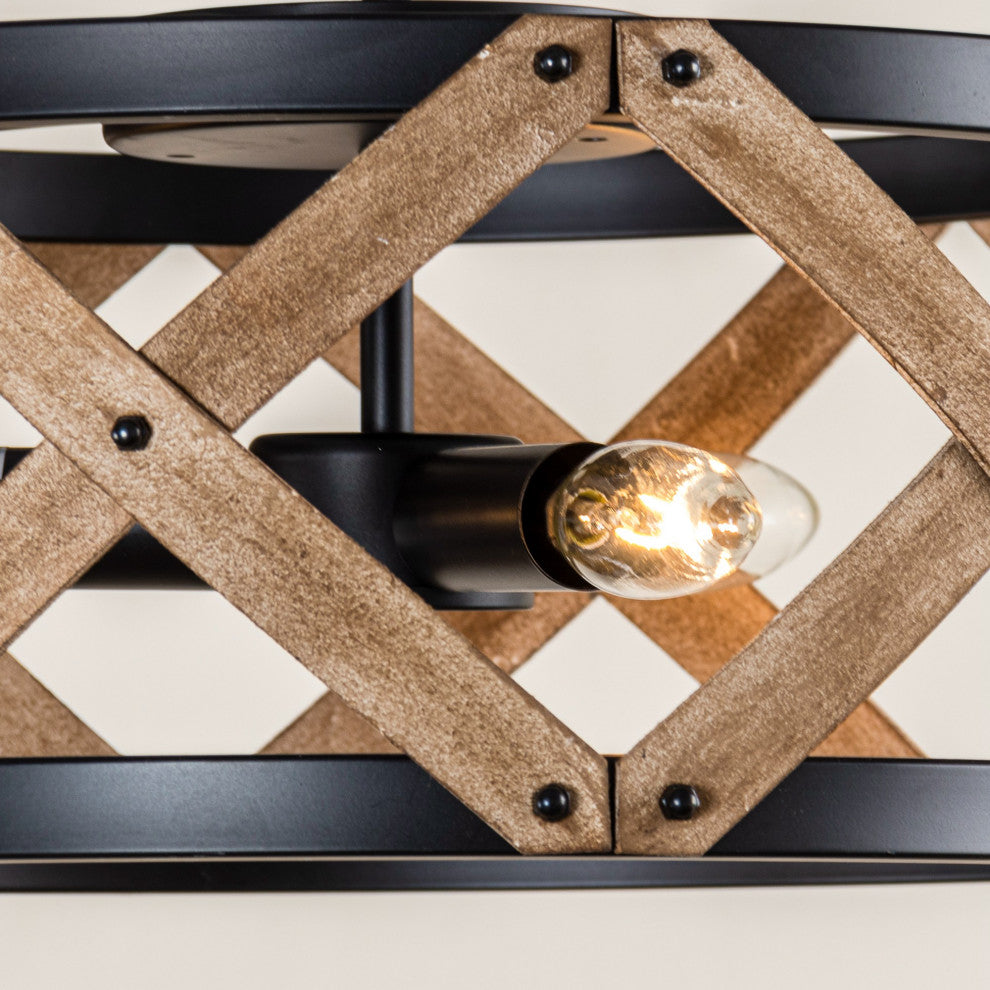 3-light Cicle Wood Rustic Chandelier