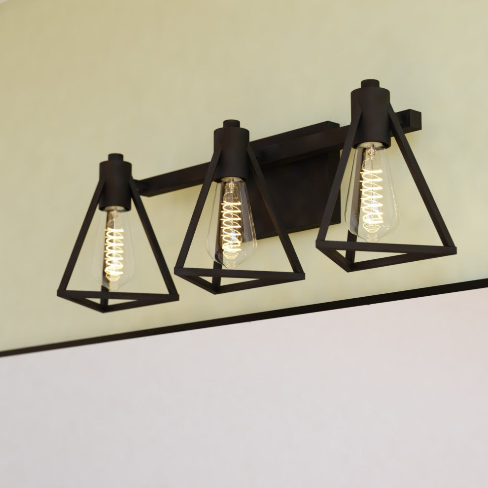 Ravenna 3 Light Matte Black Bathroom Vanity Fixture Metal Cage Shade