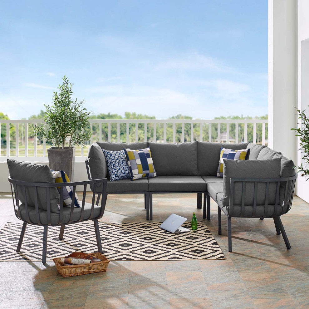 Lounge Sectional Sofa Chair Set, Aluminum, Metal, Gray, Modern, Outdoor