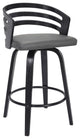 Jiron 30" Swivel Barstool, Black Brush Wood Finish and Gray Faux Leather