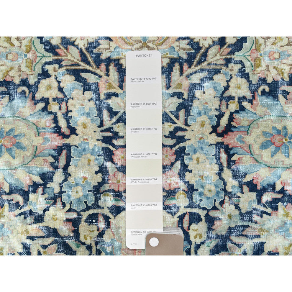 Yale Blue Vintage Persian Kerman Wool Hand Knotted Oversized Rug 11'7"x15'9"