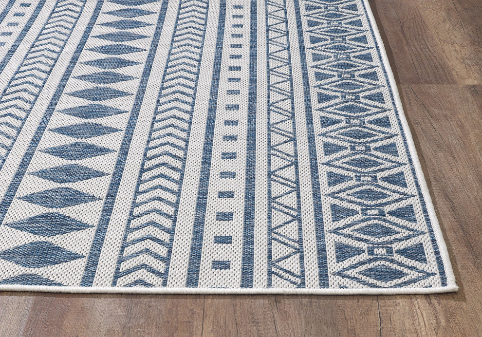 Provo Natura Indoor/Outdoor Coastal Area Rug, Ivory/Blue, 2'7" X 3'11"