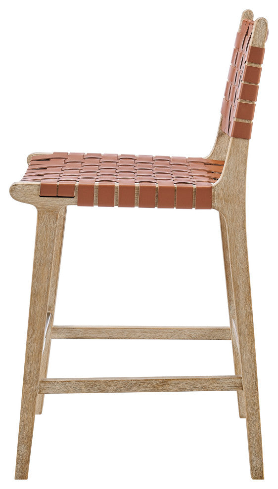 Marco Faux Leather Counter Stool Drift Wood Frame, Ochre Brown
