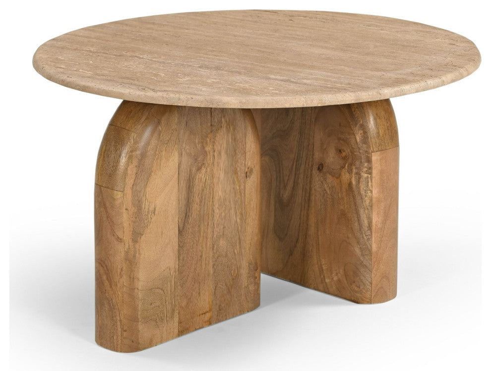 Modrest Kellison Modern Travertine Marble, Wood End Table