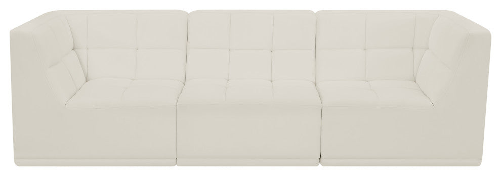 Relax Velvet Upholstered 3-Piece Modular Sofa, Cream