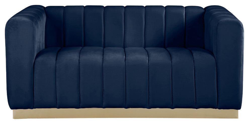 Marlon Velvet Upholstered Loveseat, Navy