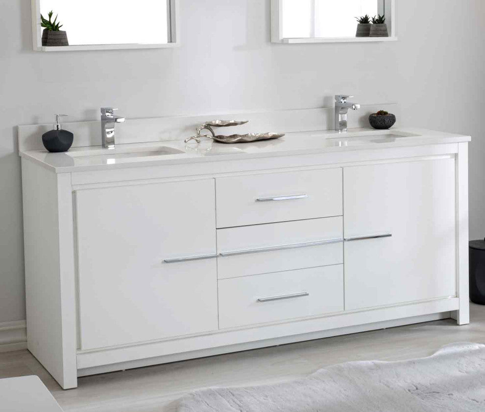 Mila Collection 72" Bathroom Vanity With Sink, Mirror, Countertop, Snow White