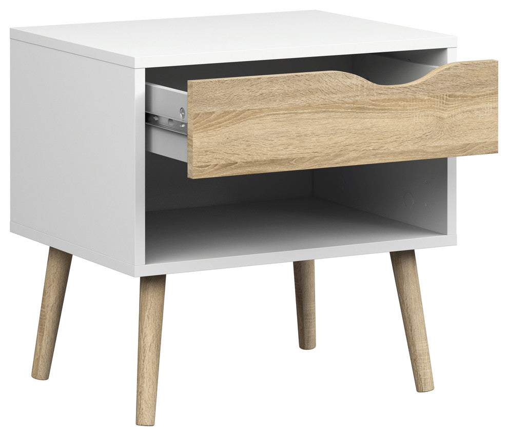 Diana 1-Drawer Nightstand, White/Oak Structure