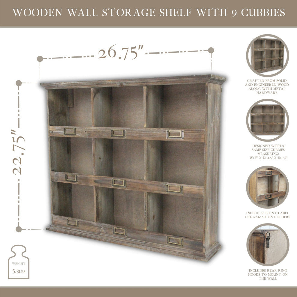 9-Cubby Wooden Wall Organizer