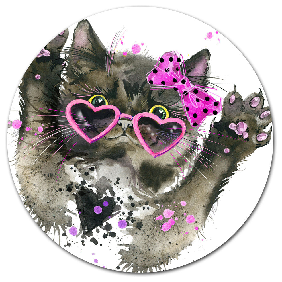 Funny Black Cat Illustration, Animal Disc Metal Artwork, 11"