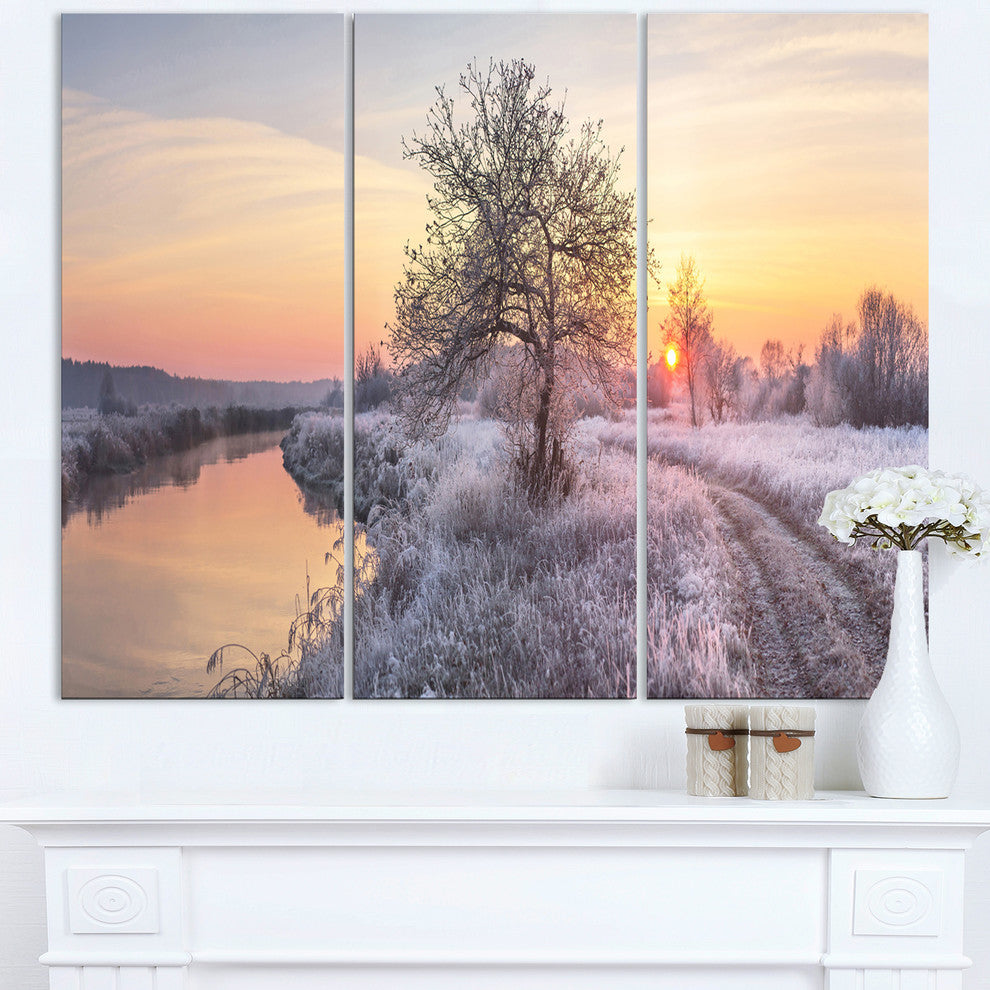 "Winter Sunrise Over Frosty Field" Metal Wall Art, 3 Panels, 36"x28"